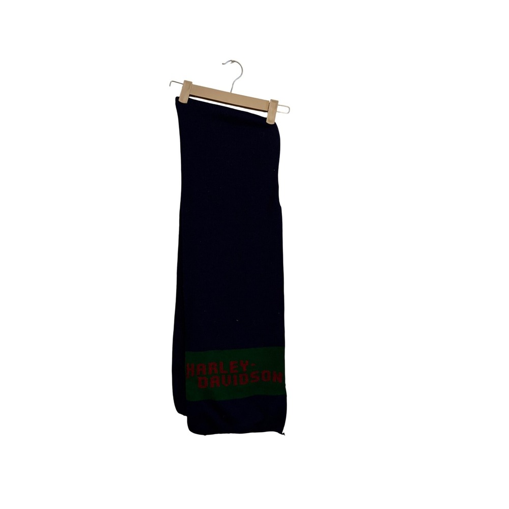 Harley Davidson Hooded Scarf Navy Blue Green Logo Knit Winter Accessory